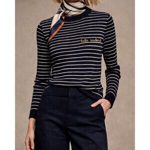 Banana Republic Silk Cashmere “Hello Weekend” Navy Stripe Knit Top Women M